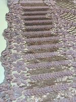 Load image into Gallery viewer, Lavender 3D Floral Sequin Lace Fabric on Mesh – Wedding Dress Lace • Bridal Gown Material • Luxury Embroidery Fabric by the Yard

