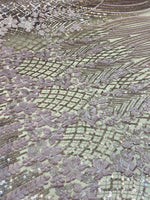 Load image into Gallery viewer, Lavender 3D Floral Sequin Lace Fabric on Mesh – Wedding Dress Lace • Bridal Gown Material • Luxury Embroidery Fabric by the Yard
