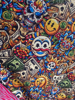 Load image into Gallery viewer, Sugar Skulls, Money Prints, Emojis, Flames Flowers – Stretch Fabric for Swimwear, Activewear, Dance &amp; Crafts
