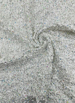 Load image into Gallery viewer, White Pleated Stretch Satin Ruffle Trim with Hologram Sequins  Sparkle Fabric – 24" Wide Embellished Trim for Costumes &amp; Crafts
