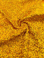 Load image into Gallery viewer, Yellow Pleated Stretch Satin Ruffle Trim with Hologram Sequins  Sparkle Fabric – 24" Wide Embellished Trim for Costumes &amp; Crafts
