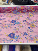 Load image into Gallery viewer, Sparkling Floral Glitter Mesh Fabric On Pink Embroidered Lace | Glitter Tulle Fabric for Dresses, Gowns, Crafts &amp; Special Events
