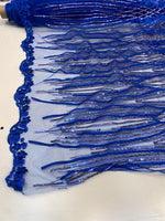 Load image into Gallery viewer, Royal blue 3D Floral Sequin Lace Fabric on Mesh – Wedding Dress Lace • Bridal Gown Material • Luxury Embroidery Fabric by the Yard
