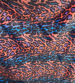 Load image into Gallery viewer, Blue/ pink Multi colored Leopard Spotted shaggy short pile faux fur fabric by the yard
