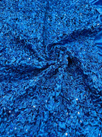 Load image into Gallery viewer, Royal Pleated Stretch Satin Ruffle Trim with Hologram Sequins  Sparkle Fabric – 24" Wide Embellished Trim for Costumes &amp; Crafts
