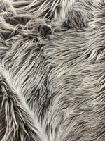 Load image into Gallery viewer, Faux fur,Silver gray on brown shaggy long pile fabric upholstery  per yard 58” wide
