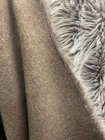 Load image into Gallery viewer, Faux fur,Silver gray on brown shaggy long pile fabric upholstery  per yard 58” wide
