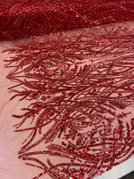 Load image into Gallery viewer, Red Luxury Sequin Fabric on Mesh Beaded Sequin Lace – Glamorous Evening Dress, Gown &amp; Couture Fabric by the Yard

