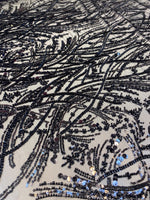 Load image into Gallery viewer, Black Luxury Sequin Fabric on Mesh Beaded Sequin Lace – Glamorous Evening Dress, Gown &amp; Couture Fabric by the Yard
