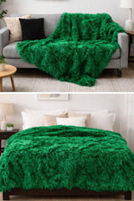Load image into Gallery viewer, 108" x 60" Green faux fur Shaggy Throw Blanket / Bed Spread Coverlet  / Soft Ultra Suede Lining
