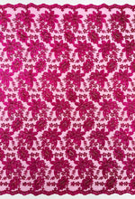 Load image into Gallery viewer, Hot Pink Corded Lace Fabric | Floral Embroidered Lace | Bridal, Formal Dress, Evening Gown, Craft &amp; Decor Fabric
