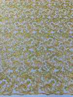 Load image into Gallery viewer, Gold Corded Lace Fabric | Floral Embroidered Lace | Bridal, Formal Dress, Evening Gown, Craft &amp; Decor Fabric
