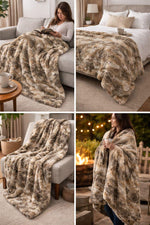 Load image into Gallery viewer, Luxury Minky Faux Fur Throw Blanket | 36 x 72 Cozy Plush Blanket | Neutral Tan Gray Cream | Sofa Bed Camping Gift
