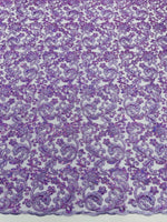 Load image into Gallery viewer, Lilac Corded Lace Fabric | Floral Embroidered Lace | Bridal, Formal Dress, Evening Gown, Craft &amp; Decor Fabric
