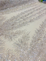 Load image into Gallery viewer, White Celestial Fern Beaded Lace Fabric – Crystal Embroidered Tulle | Bridal, Evening Gown, Couture by the Yard
