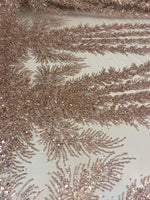 Load image into Gallery viewer, Rose champagne Celestial Fern Beaded Lace Fabric – Crystal Embroidered Tulle | Bridal, Evening Gown, Couture by the Yard
