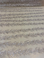 Load image into Gallery viewer, Off white Celestial Fern Beaded Lace Fabric – Crystal Embroidered Tulle | Bridal, Evening Gown, Couture by the Yard
