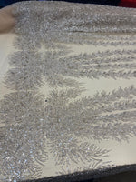 Load image into Gallery viewer, Off white Celestial Fern Beaded Lace Fabric – Crystal Embroidered Tulle | Bridal, Evening Gown, Couture by the Yard

