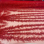Load image into Gallery viewer, Red Celestial Fern Beaded Lace Fabric – Crystal Embroidered Tulle | Bridal, Evening Gown, Couture by the Yard
