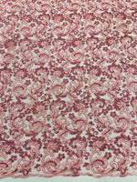 Load image into Gallery viewer, Dusty Pink Corded Lace Fabric | Floral Embroidered Lace | Bridal, Formal Dress, Evening Gown, Craft &amp; Decor Fabric
