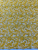 Load image into Gallery viewer, Yellow Corded Lace Fabric | Floral Embroidered Lace | Bridal, Formal Dress, Evening Gown, Craft &amp; Decor Fabric

