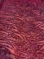 Load image into Gallery viewer, Burgundy Sequin Vine Mesh Fabric | All-Over Sequin Embroidered Net | Glam Evening, Gown &amp; Dress Fabric | Sold by the Yard
