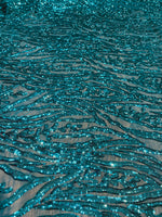 Load image into Gallery viewer, Aqua Sequin Vine Mesh Fabric | All-Over Sequin Embroidered Net | Glam Evening, Gown &amp; Dress Fabric | Sold by the Yard
