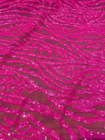 Load image into Gallery viewer, Hot Pink Sequin Vine Mesh Fabric | All-Over Sequin Embroidered Net | Glam Evening, Gown &amp; Dress Fabric | Sold by the Yard
