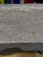 Load image into Gallery viewer, Silver Sequin Vine Mesh Fabric | All-Over Sequin Embroidered Net | Glam Evening, Gown &amp; Dress Fabric | Sold by the Yard
