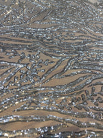 Load image into Gallery viewer, Silver Sequin Vine Mesh Fabric | All-Over Sequin Embroidered Net | Glam Evening, Gown &amp; Dress Fabric | Sold by the Yard
