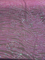 Load image into Gallery viewer, Pink Sequin Vine Mesh Fabric | All-Over Sequin Embroidered Net | Glam Evening, Gown &amp; Dress Fabric | Sold by the Yard
