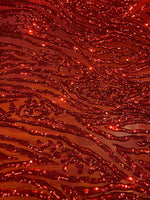 Load image into Gallery viewer, Red Sequin Vine Mesh Fabric | All-Over Sequin Embroidered Net | Glam Evening, Gown &amp; Dress Fabric | Sold by the Yard
