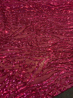 Load image into Gallery viewer, Fuchsia Sequin Vine Mesh Fabric | All-Over Sequin Embroidered Net | Glam Evening, Gown &amp; Dress Fabric | Sold by the Yard
