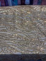 Load image into Gallery viewer, Gold Sequin Vine Mesh Fabric | All-Over Sequin Embroidered Net | Glam Evening, Gown &amp; Dress Fabric | Sold by the Yard
