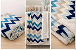 Load image into Gallery viewer, Luxury Chevron Minky Fabric – Soft Plush Blue &amp; Neutral Zig Zag – Baby Blanket, Throw, Quilt Backing, Sewing Fabric by the Yard
