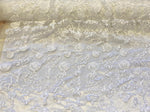 Load image into Gallery viewer, Luxury White 3D Ribbon Embroidered Organza Fabric – Sheer Floral Textured Fabric – Bridal, Couture, Wedding, Evening Wear
