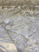 Load image into Gallery viewer, Luxury White 3D Ribbon Embroidered Organza Fabric – Sheer Floral Textured Fabric – Bridal, Couture, Wedding, Evening Wear
