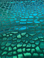Load image into Gallery viewer, Green Foil Dragon Scale Spandex Fabric – Holographic Metallic Stretch Fabric – Mermaid, Costume, Dancewear, Activewear by the Yard
