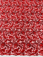 Load image into Gallery viewer, Red Corded Lace Fabric | Floral Embroidered Lace | Bridal, Formal Dress, Evening Gown, Craft &amp; Decor Fabric
