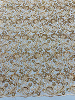 Load image into Gallery viewer, Rose Gold Corded Lace Fabric | Floral Embroidered Lace | Bridal, Formal Dress, Evening Gown, Craft &amp; Decor Fabric
