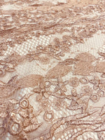 Load image into Gallery viewer, Dusty Rose Sequin Lace Fabric by the Yard – Soft Floral Luxury Lace for Dresses, Bridal, Lingerie &amp; Decor
