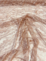 Load image into Gallery viewer, Dusty Rose Sequin Lace Fabric by the Yard – Soft Floral Luxury Lace for Dresses, Bridal, Lingerie &amp; Decor
