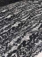 Load image into Gallery viewer, Black Sequin Lace Fabric by the Yard – Soft Floral Luxury Lace for Dresses, Bridal, Lingerie &amp; Decor

