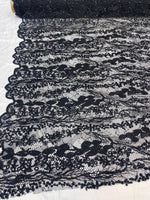 Load image into Gallery viewer, Black Sequin Lace Fabric by the Yard – Soft Floral Luxury Lace for Dresses, Bridal, Lingerie &amp; Decor
