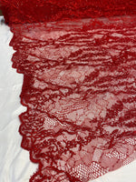 Load image into Gallery viewer, Red Sequin Lace Fabric by the Yard – Soft Floral Luxury Lace for Dresses, Bridal, Lingerie &amp; Decor
