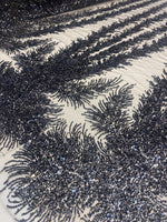 Load image into Gallery viewer, Black Celestial Fern Beaded Lace Fabric – Crystal Embroidered Tulle | Bridal, Evening Gown, Couture by the Yard

