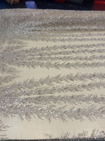 Load image into Gallery viewer, Off white Celestial Fern Beaded Lace Fabric – Crystal Embroidered Tulle | Bridal, Evening Gown, Couture by the Yard
