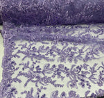 Load image into Gallery viewer, Purple Blossom Couture Lace Fabric Embroidered Sequin Floral Lace by the Yard, Luxury Wedding &amp; Table Decor Fabric
