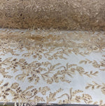 Load image into Gallery viewer, Beige Blossom Couture Lace Fabric  Embroidered Sequin Floral Lace by the Yard, Luxury Wedding &amp; Table Decor Fabric
