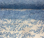 Load image into Gallery viewer, Blue Blossom Couture Lace Fabric – Embroidered Sequin Floral Lace by the Yard, Luxury Wedding &amp; Table Decor Fabric
